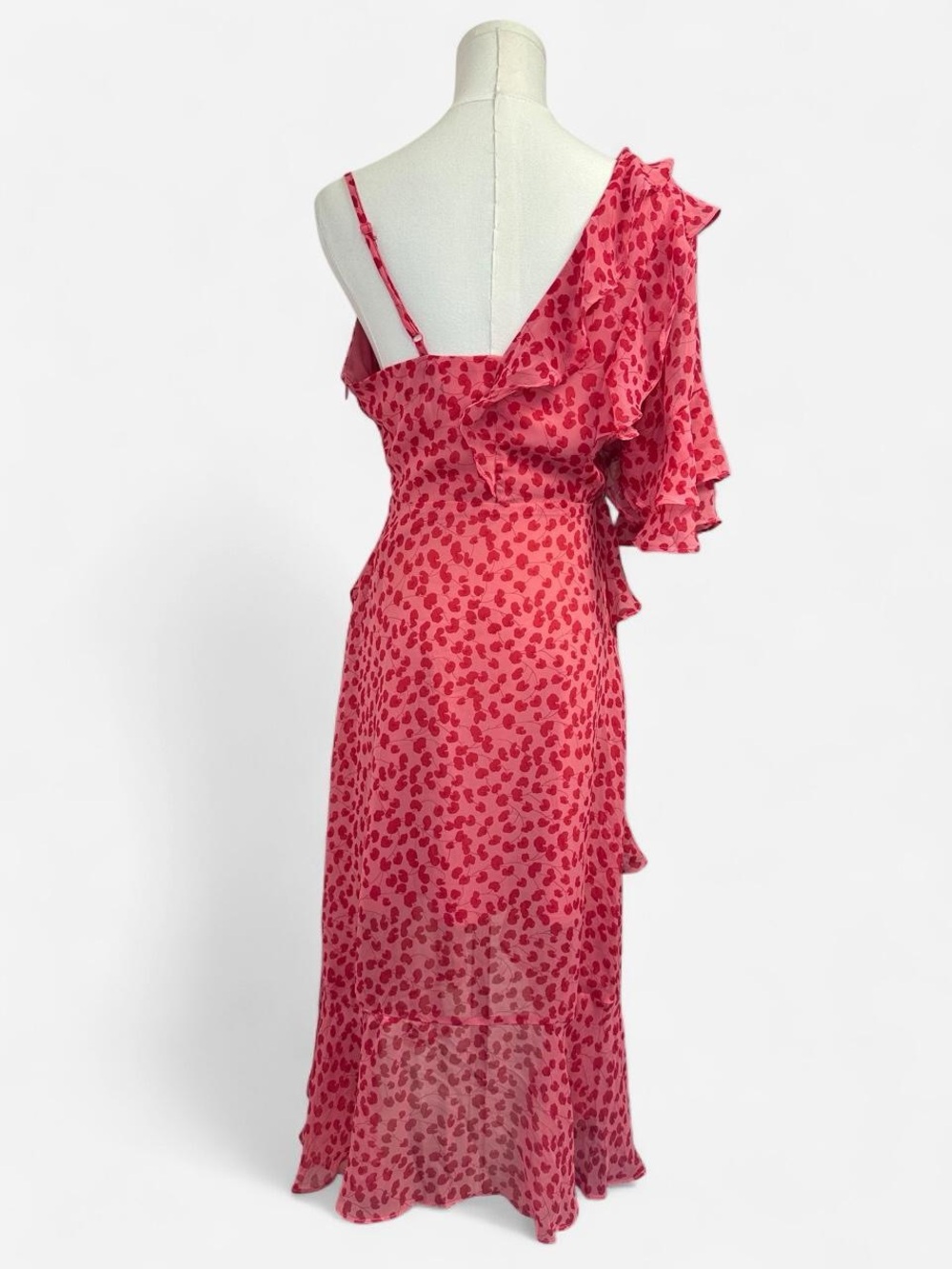 Nasty Gal Pink and Red One-Shoulder Ruffle Asymmetrical Midi Dress - Picture 4 of 6
